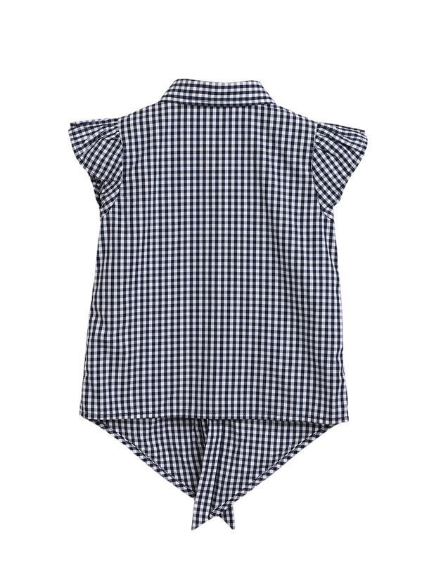 Girls Blue Checked Sleeveless Knitted Top image number 2